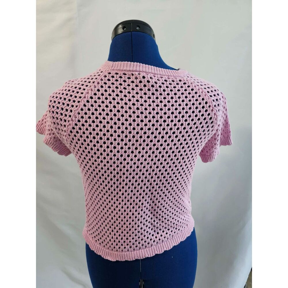 Coquette Forever 21 Pink Crochet Open Knit Crop Top S - Picture 3 of 6